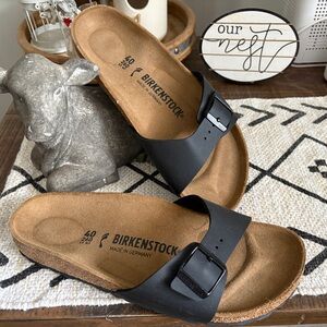Birkenstock Black and Brown Slip-On Sandals